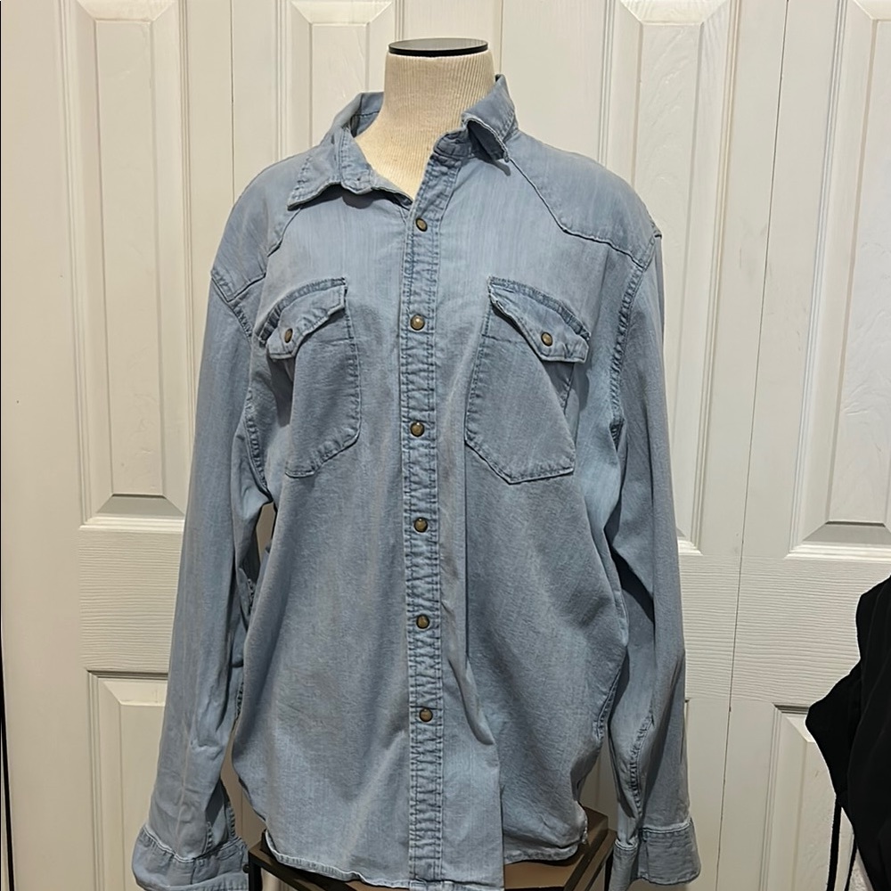 Light Blue Denim Button-Up Shirt wrangler